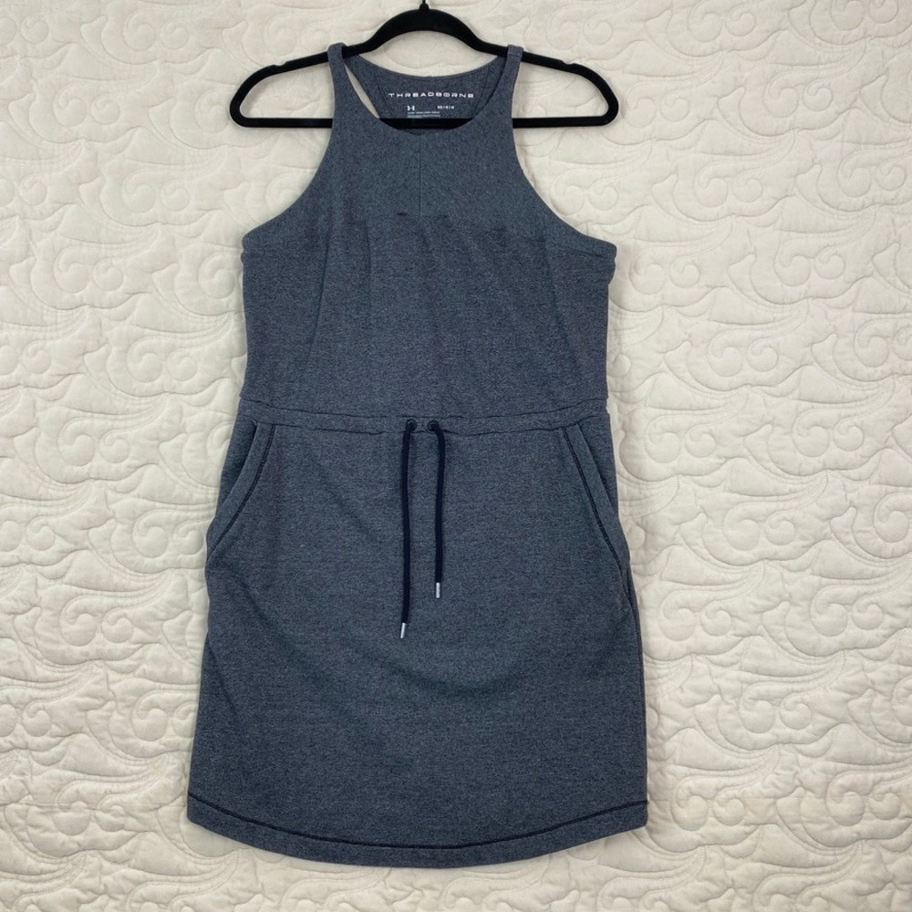Under Armour Threadborne Dress Size Medium Charcoal Grey Racerback Mini Pockets